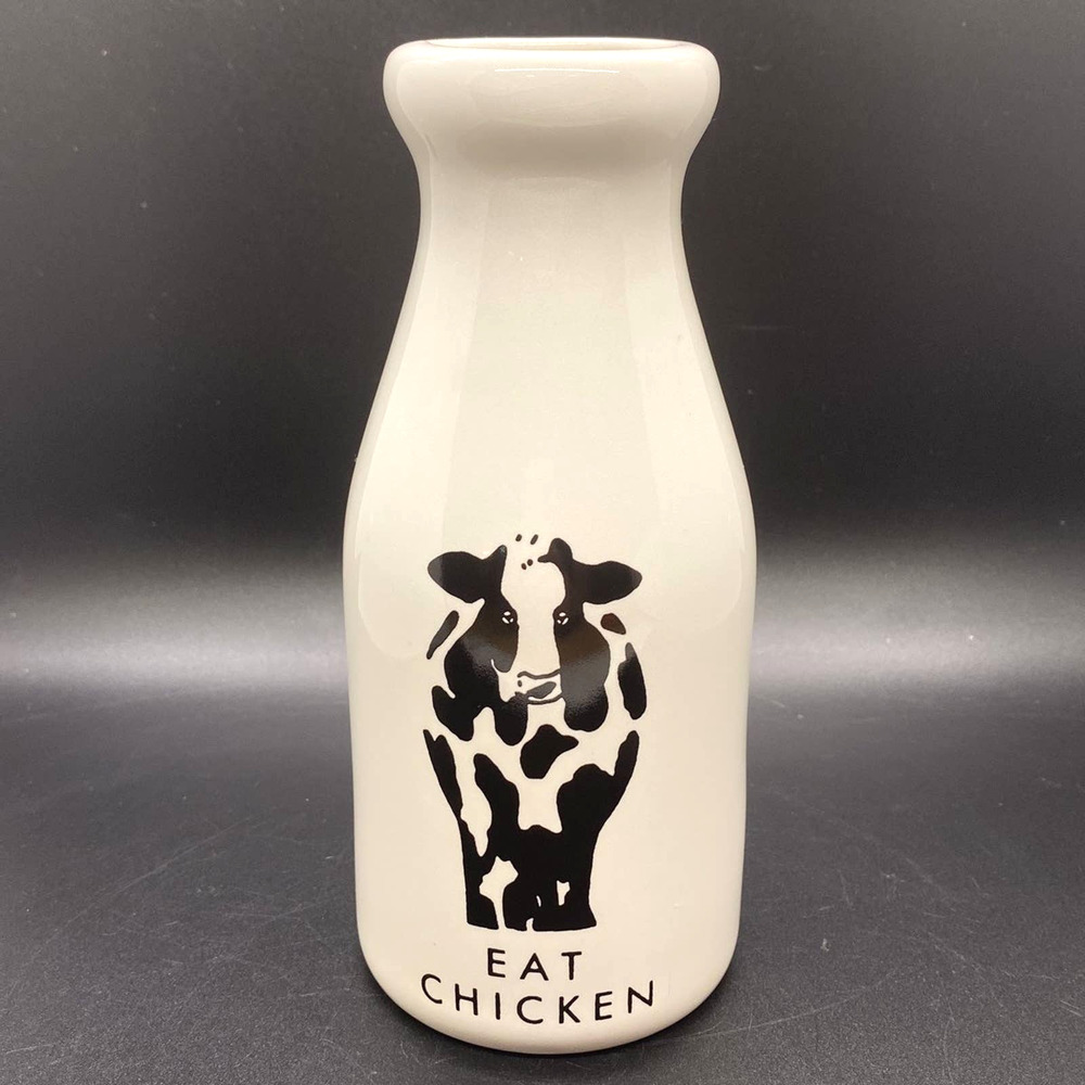 Dynamic Design Studios Papel Eat Chicken Cow Ceramic Milk Jug Bottle or Vase Vtg